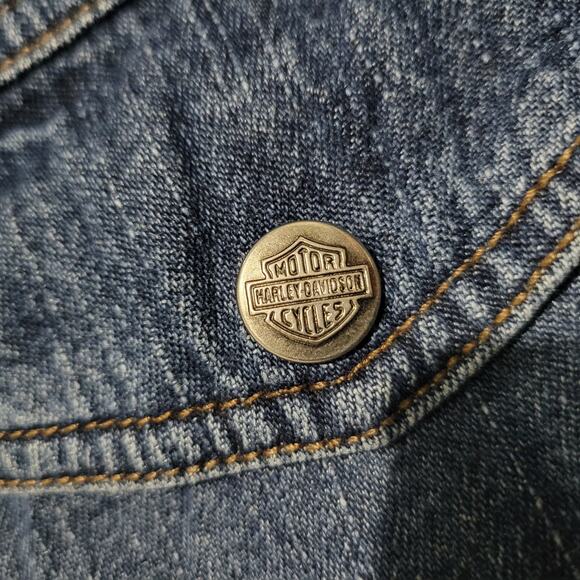 Vintage Harley Davidson Denim Shirt Blue Logo Patch Motorcycles Bike Size Medium - Picture 12 of 15
